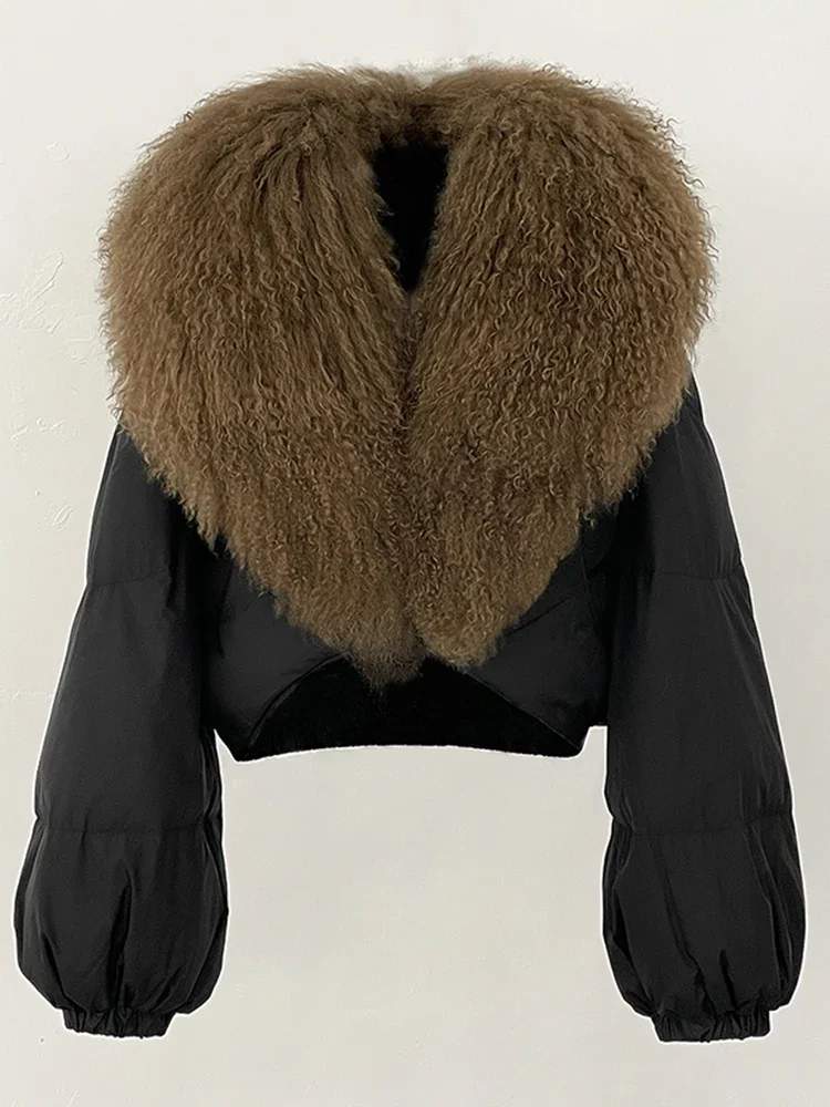 新作 レディース 本物のモンゴル羊毛皮コート ファッション ショート丈 長袖 パファージャケット 新作 冬服 本物の毛皮 グースダウン パーカー