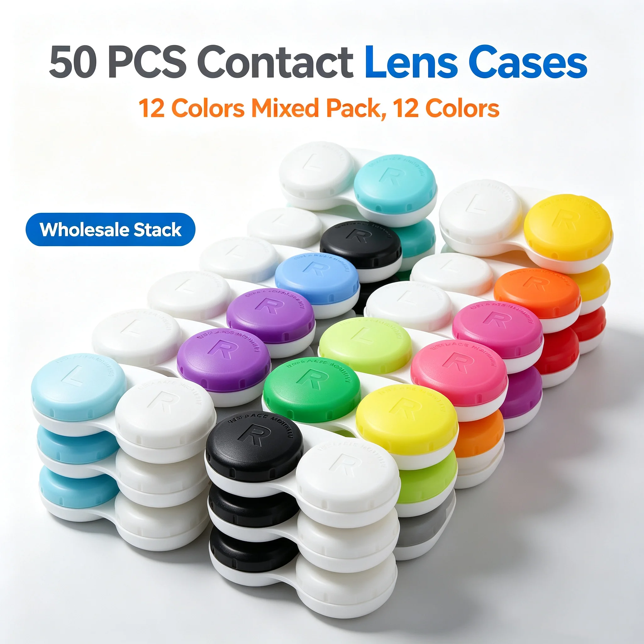 50 Pieces Colorful Contact Lens Case, Immersion Kit, L/R Leak-Proof Packaging, Suitable for Outdoor Mini Case