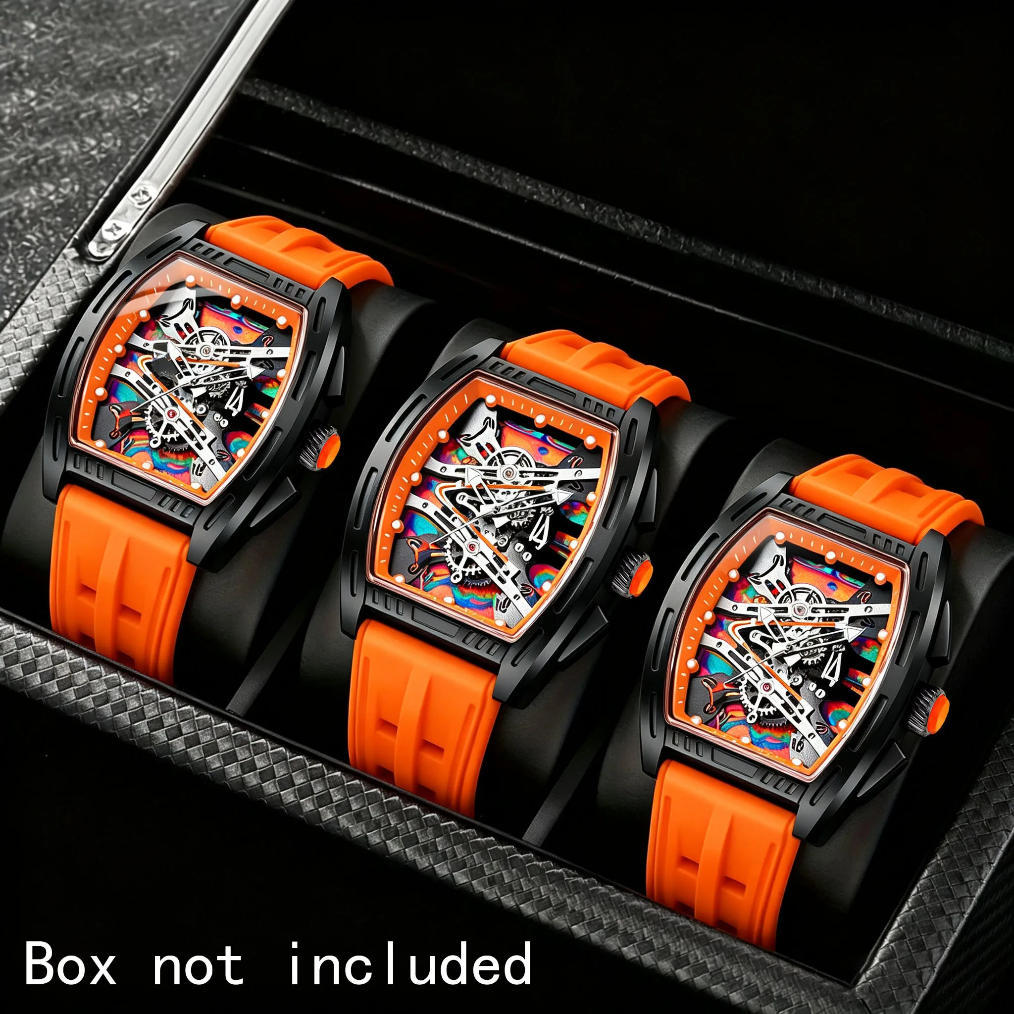 3 Pieces/Set Men's Fashionable Quartz Watch with Silicone Strap and Classic Barrel-Shaped Dial Design, Suitable for Casual and Sports Occasions, an Ideal Gift for Any Occasion, Men's Wristwatch