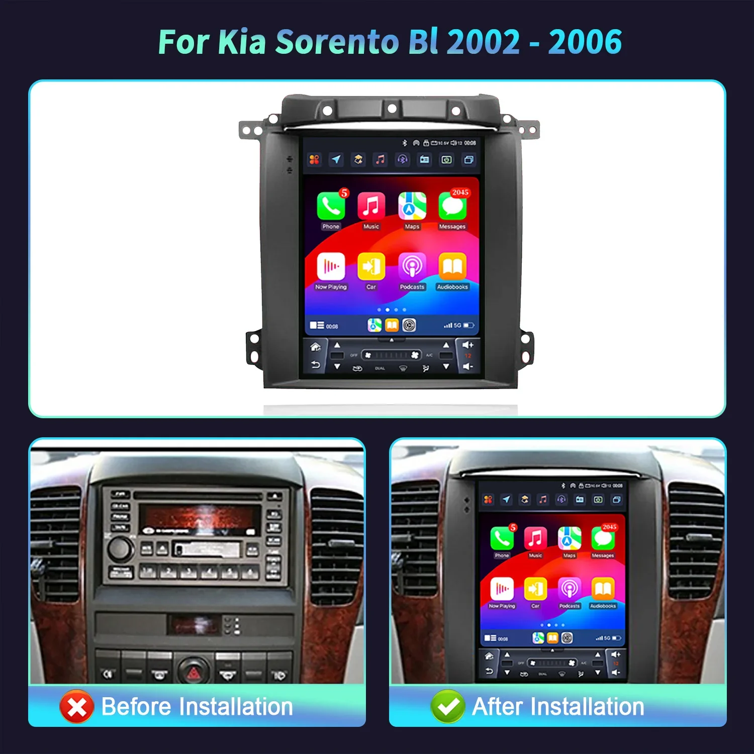 9.7inch For Kia Sorento Bl 2002-2006 Wireless Bluetooth CarPlay Android Auto Car Radio Multimedia Player GPS Touch Screen Stereo