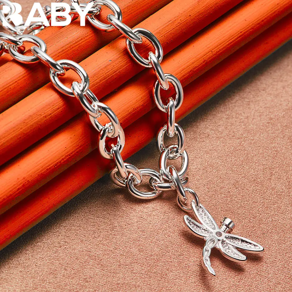 

URBABY 925 Sterling Silver Dragonfly Chain Necklace For Women Fashion Jewelry Cute Lively Grace Party Accessories Birthday Gift