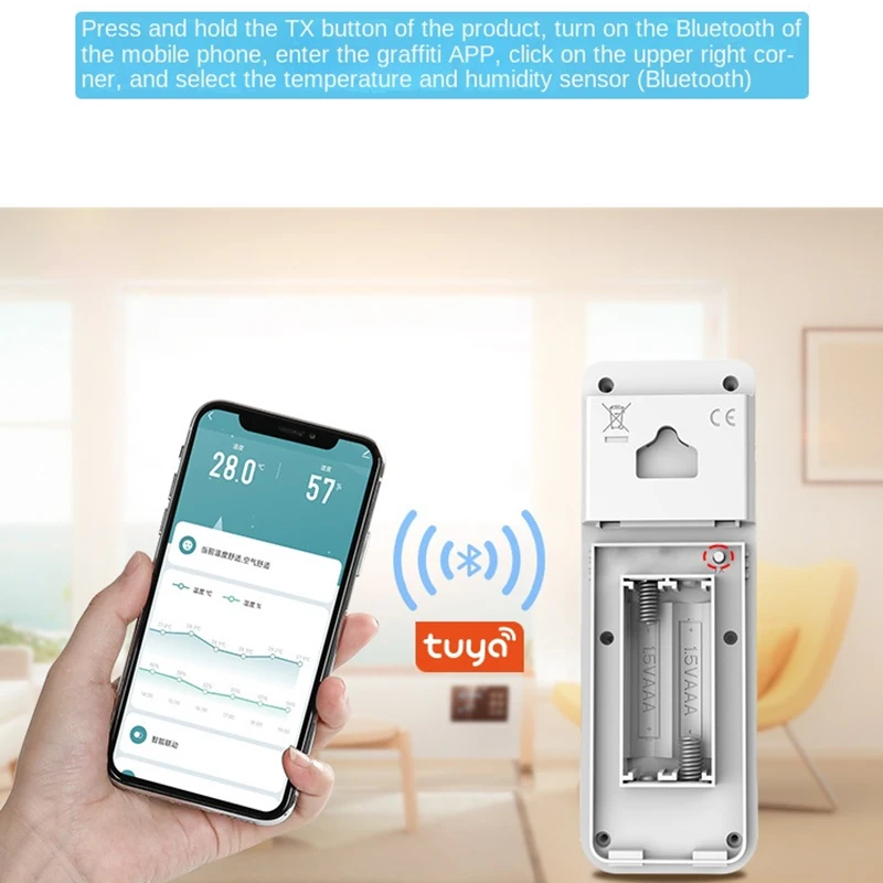 Tuya Smart Life Bluetooth Temperature and Humidity Sensor,Mini Design TH Smart Sensor Electronic Thermometer Hygrometer PT19DB-2