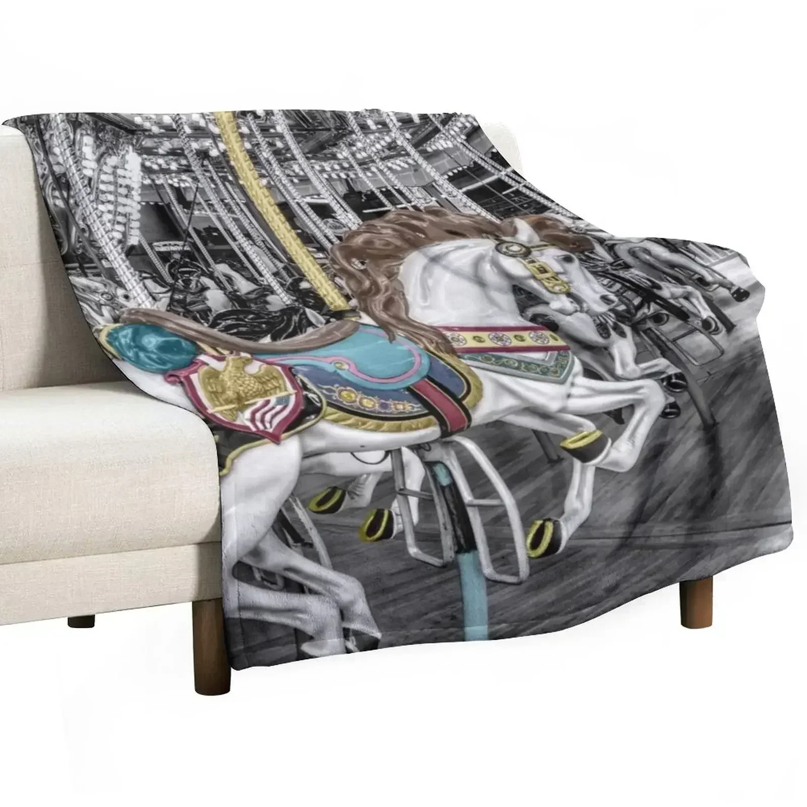 

Classic horse carousel Throw Blanket Soft Bedroom Blanket for Night Sleeping