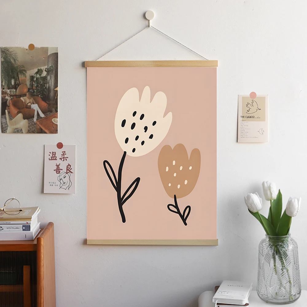 Kawaii Goose Leopard Bear Cherry Butterfly Wall Art Wood Hanging Scroll Painting Poster Prints Wall Pictures Baby Kids Room Deco