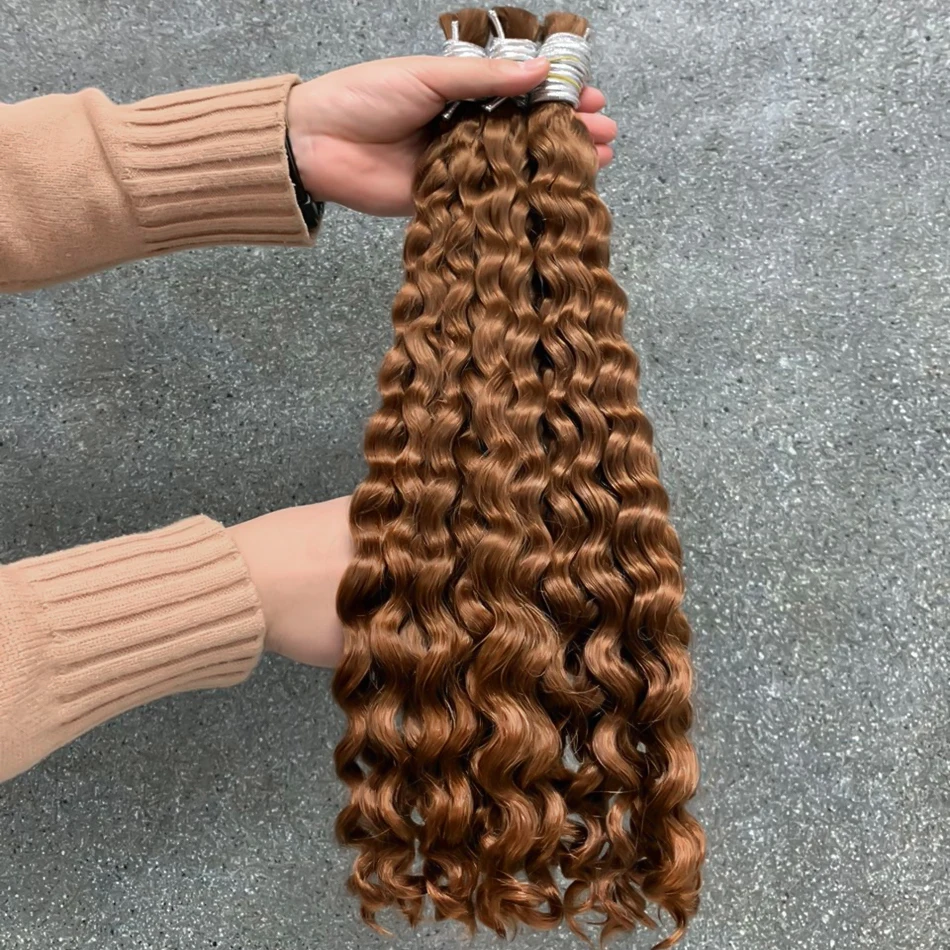 Rambut gelombang dalam jumlah besar untuk kepangan 100% rambut manusia ekstensi rambut keriting untuk bundel rambut manusia cokelat kepang tanpa simpul Boho 30 inci