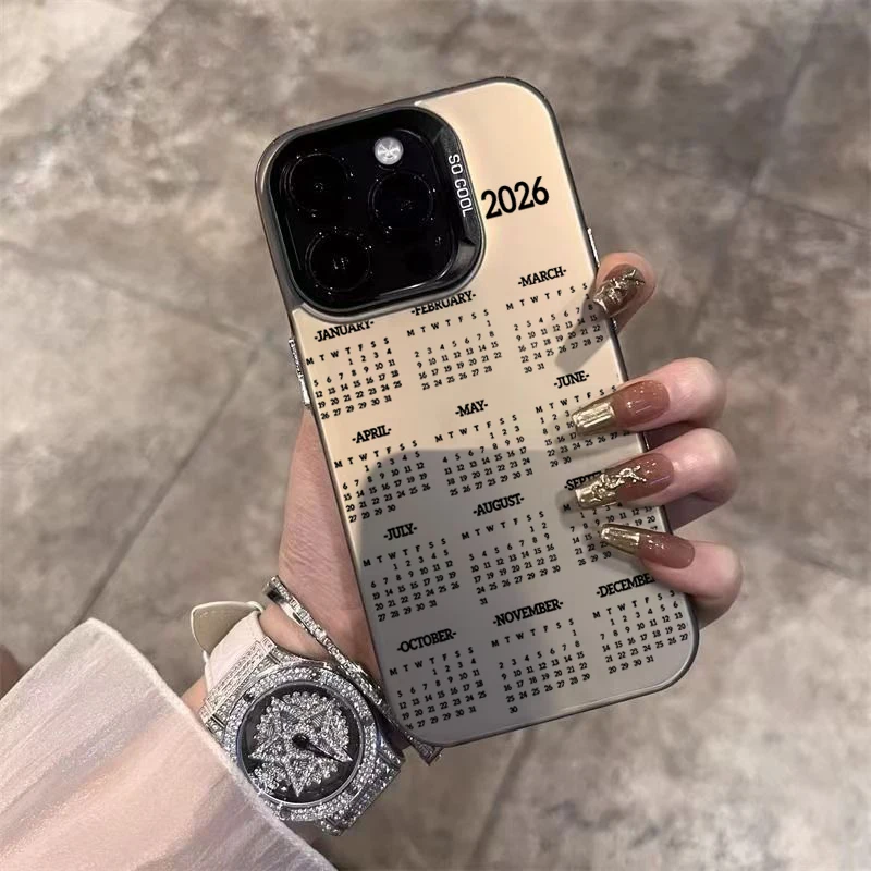 سنة جديدة سعيدة 2026 التقويم رسائل الليزر قضية الهاتف آيفون 11 12 13 14 15 16 17 برو ماكس XS XR X 7 8 زائد 16E 17 غطاء الهواء