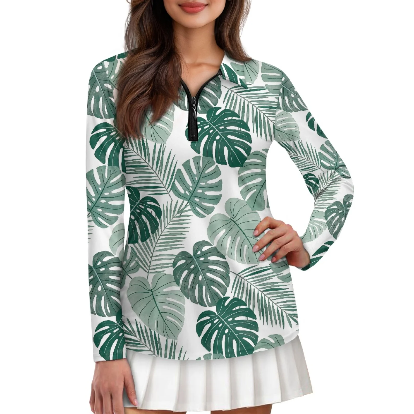 PENSTROLL Tropical Palm Leaf Womens Soft Golf Clothes Quick Dry Activewear Top for Cycling
