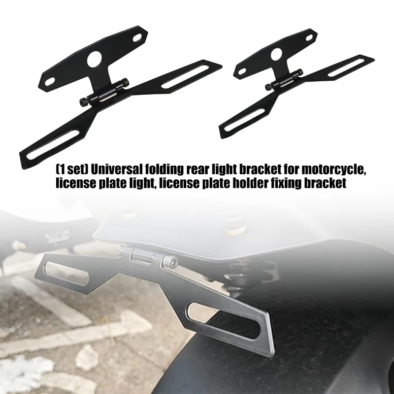 1 Motorcycle License Plate Frame Holder Adjustable Motorcycle Folding License Plate Holder Tail/ Rear Light Bracket Mount