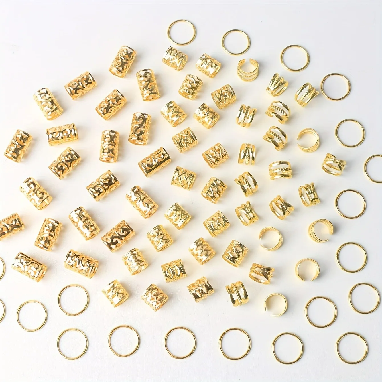 80PCS/Set Vintage Hollow Hair Rings Alloy Hair Cuff Hair Pins Loops Hair Accessories Loc Hair Jewelry for Braids image 2