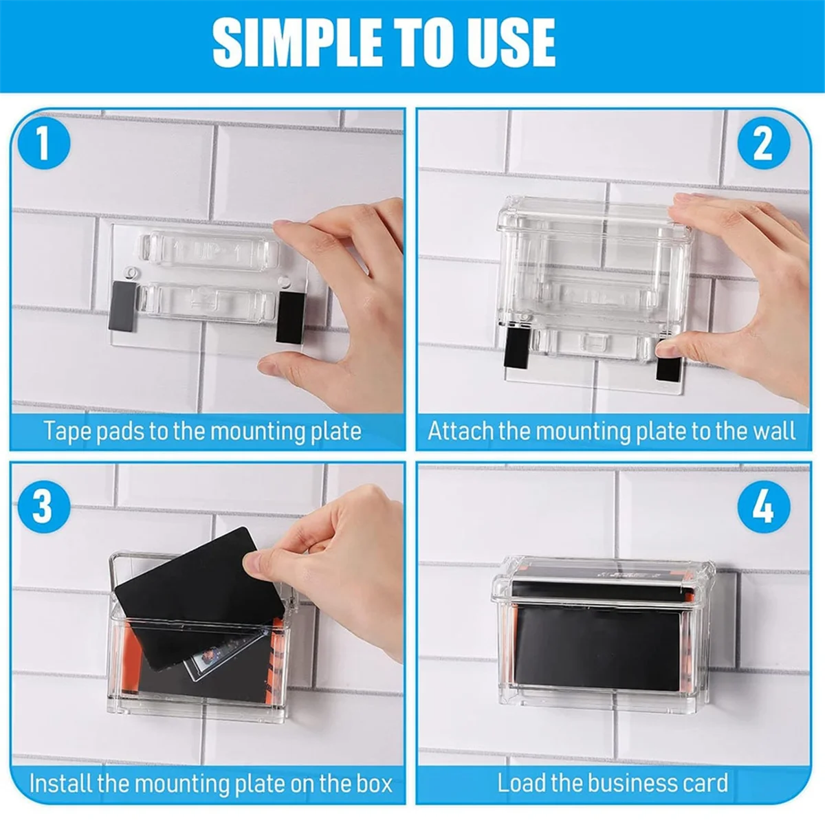 

AA98 Открытый держатель для визитных карточек Настенное крепление Акриловая коробка для визитных карточек В комплект входит прозрачный держатель для снятия и приклеивания