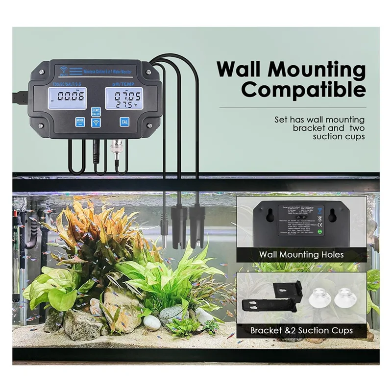 

A74E-Smart Water Quality Tester 6-In-1 PH/EC/TDS/Salinity/S.G And Temperature Monitor With Wi-Fi - EU Plug