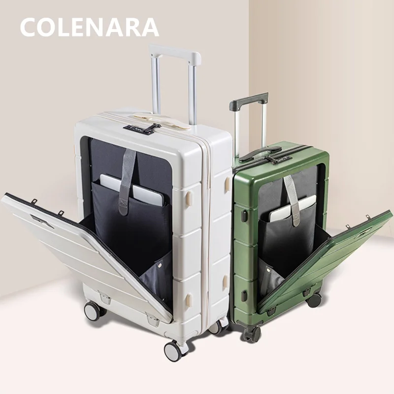 

COLENARA чемодан на колесиках с передним отверстием для ноутбука, посадочная коробка 20 "24" 26 дюймов, чемодан на колесиках из АБС-пластика + ПК, женский универсальный чемодан на колесиках