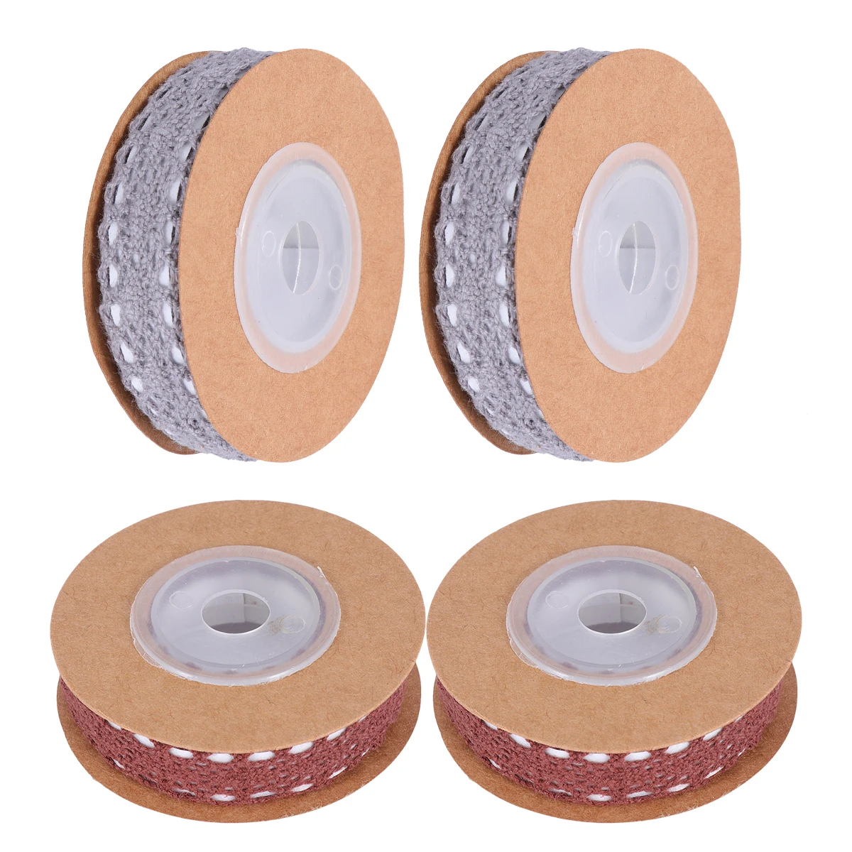 

4 Roll Adhesive Cotton Lace Ribbon Hollow Brim Weaving Style Gift Packaging DIY Party Craft Ribbon Band Self-Sticking Decorative