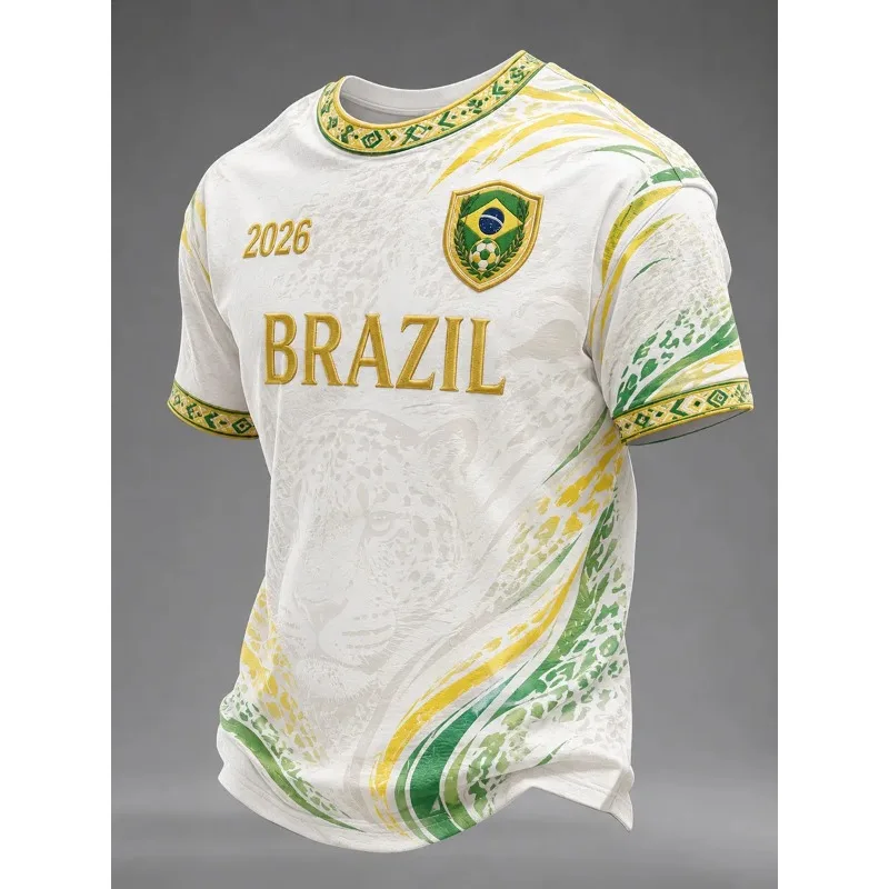 2026 Brazilian Football Jersey Fan Edition Men's Short-sleeved T-shirt 3D Printed Breathable Sports Top Kids Clothes Boys Girls