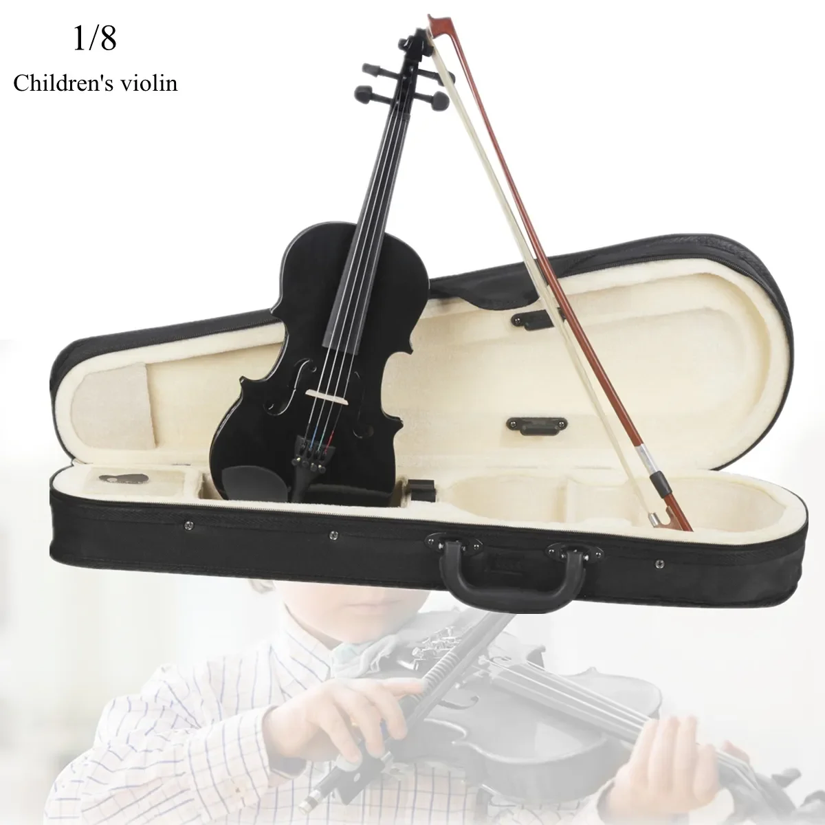 

1/8 4/4 Black Children Acoustic Violin Fiddle with Case & Bow & Rosin with Accessories for children Beginners Performance