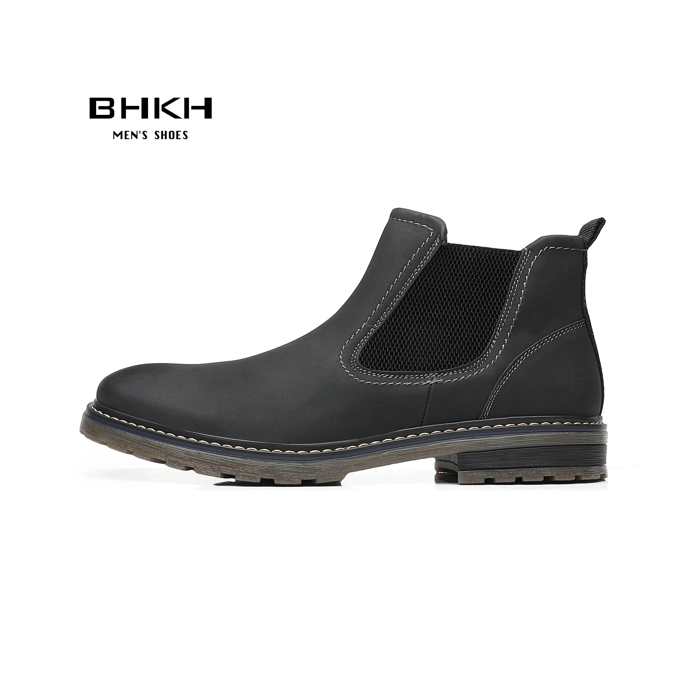 BHKH 2024 Men Chelsea Boots New Winter Men Boots  Soft Leather Elastic Strap Ankle Boots Smart Formal Business Casual Man Shoes