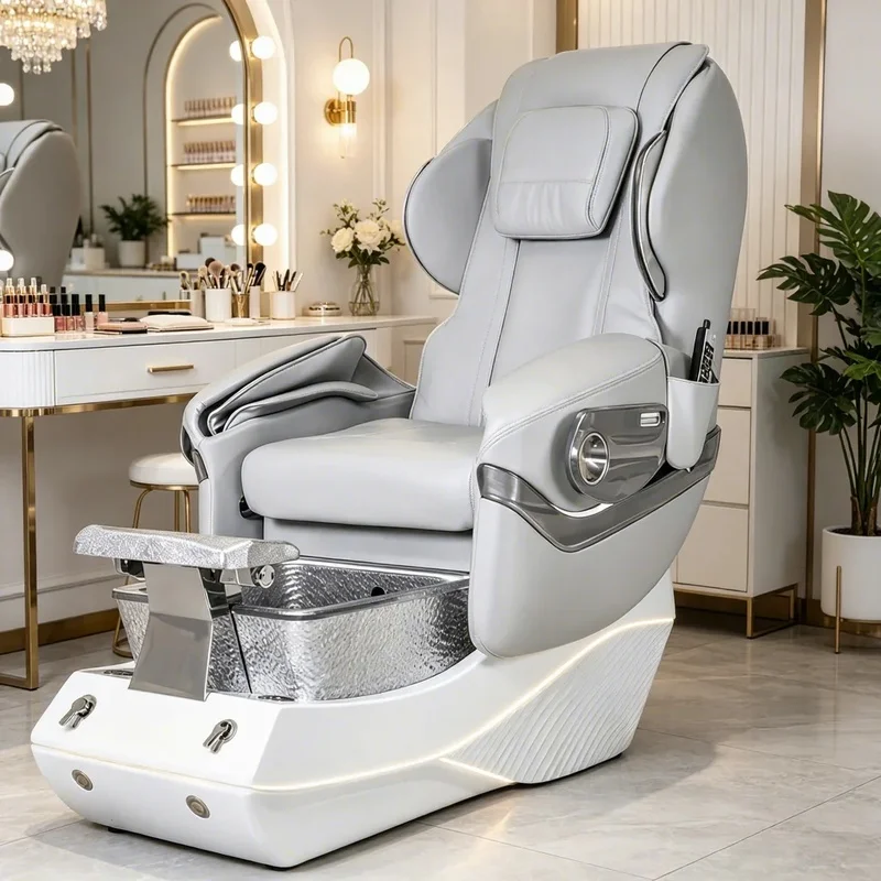 Luxury Massage Pedicure Chair Spa Professional Salon Furniture with Pipeless Whirlpool Foot Bath and LED Base