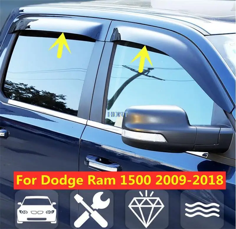 

Window Visor 4pcs Rain Guard Vent Sun Shade Deflector For Dodge Ram 1500 2009-2018 Car Styling Protector Decoration Accessories