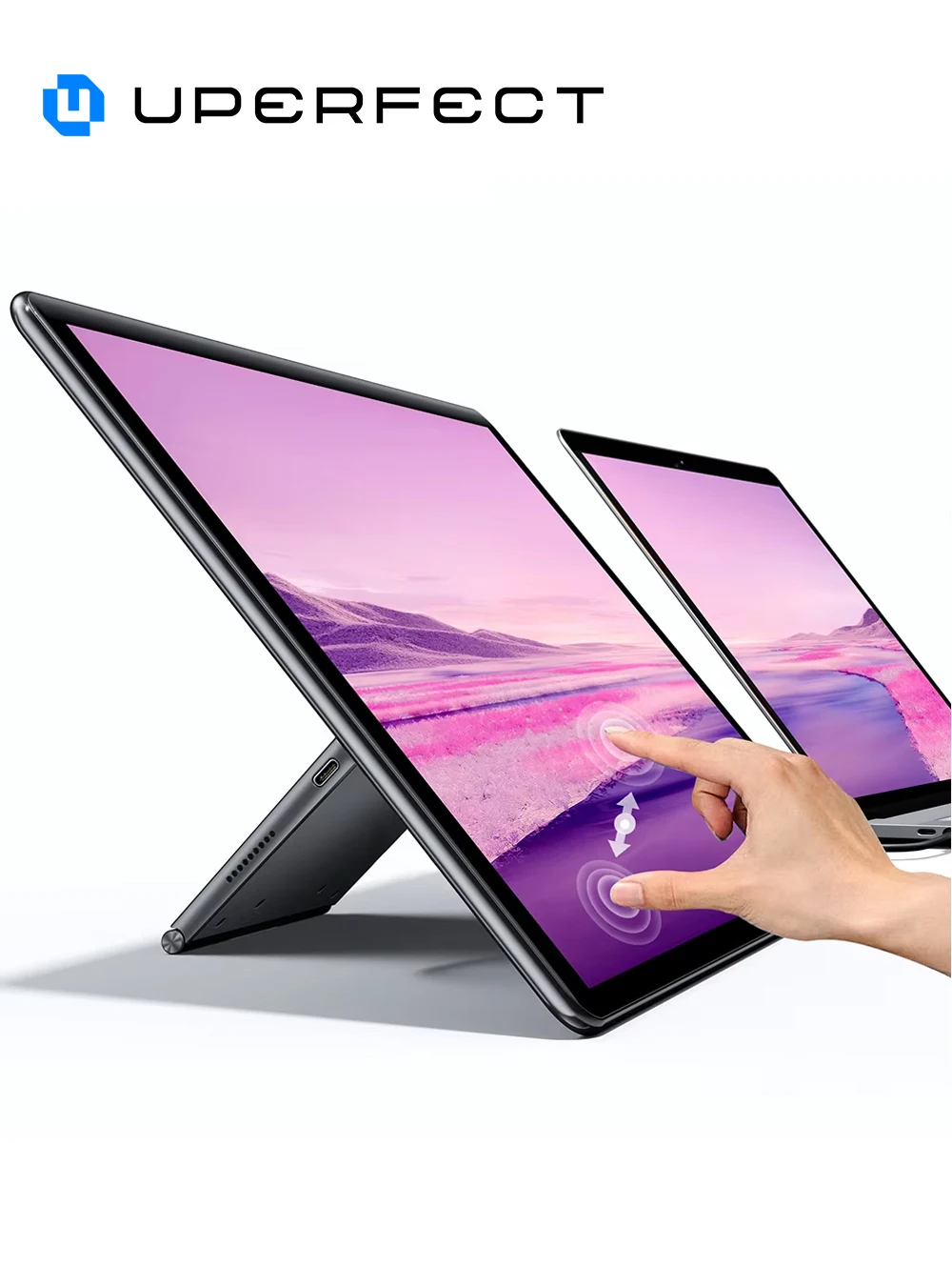 Monitor portátil UPERFECT Tela sensível ao toque autônoma de 15,6 “FHD 1080P IPS com suporte ajustável 2000: 1 HDMI USB 3.0 Type C Display Luz ambiente integrada