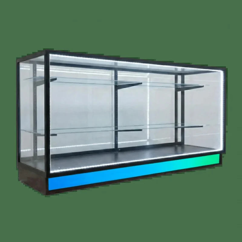 custom.Smoke Shop Frame Display Showcase Glass Cabinet LED Neon Lights Retail Stores Black Silver