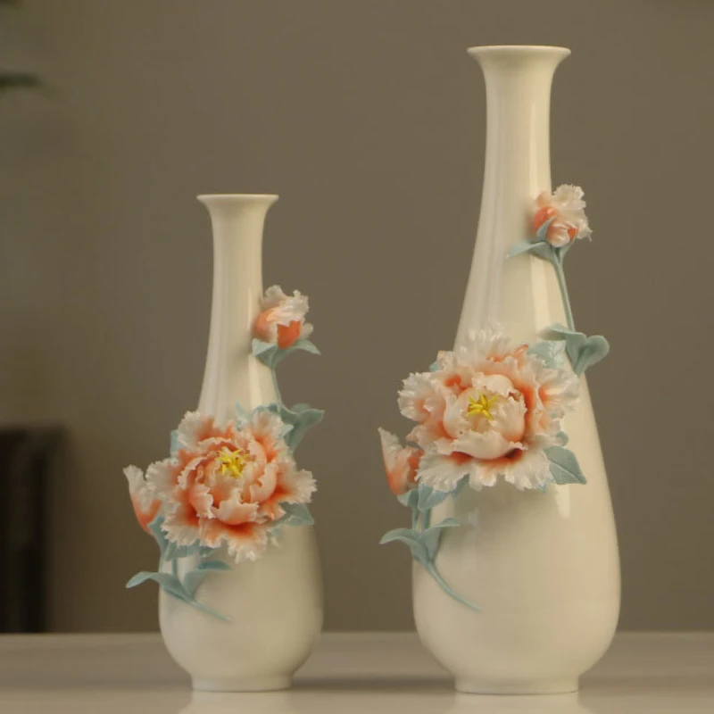 Ceramic Hand-kneaded Flower Net Bottle Living Room Model Room B&B Decoration Crafts Vase Peony Home Decorations Decor Garden