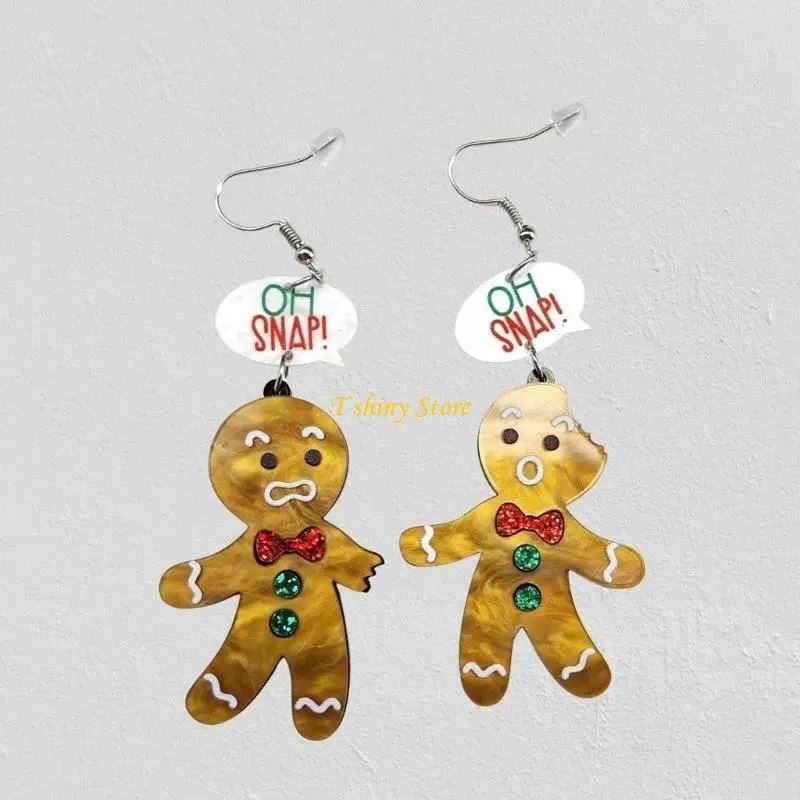 N58F Exaggerate Gingerbreads Man Earrings Christmas Jewelry Cartoon Acrylic Earring