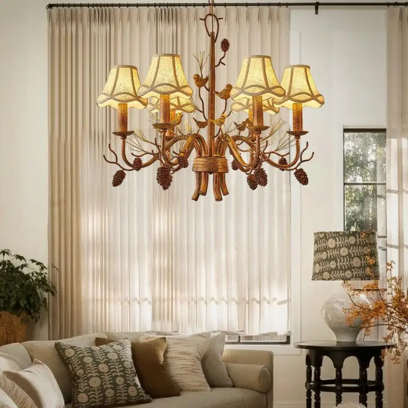 

Hotel art deco Pinecone light Retro Ceiling chandelier lamp for fashion Store Bedroom Dining Room Resin bird pendant chnadelier