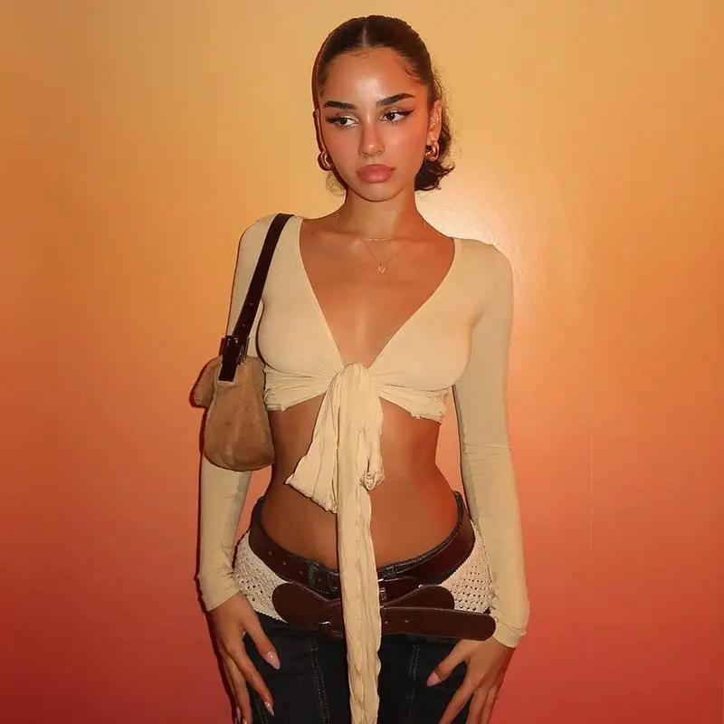 Skin Tone Strap Low Ne Ultra ort Tirt Women Sexy Sle Slim Fit Long Sve Polyester Fiber Polyurethane Resistant to D...
