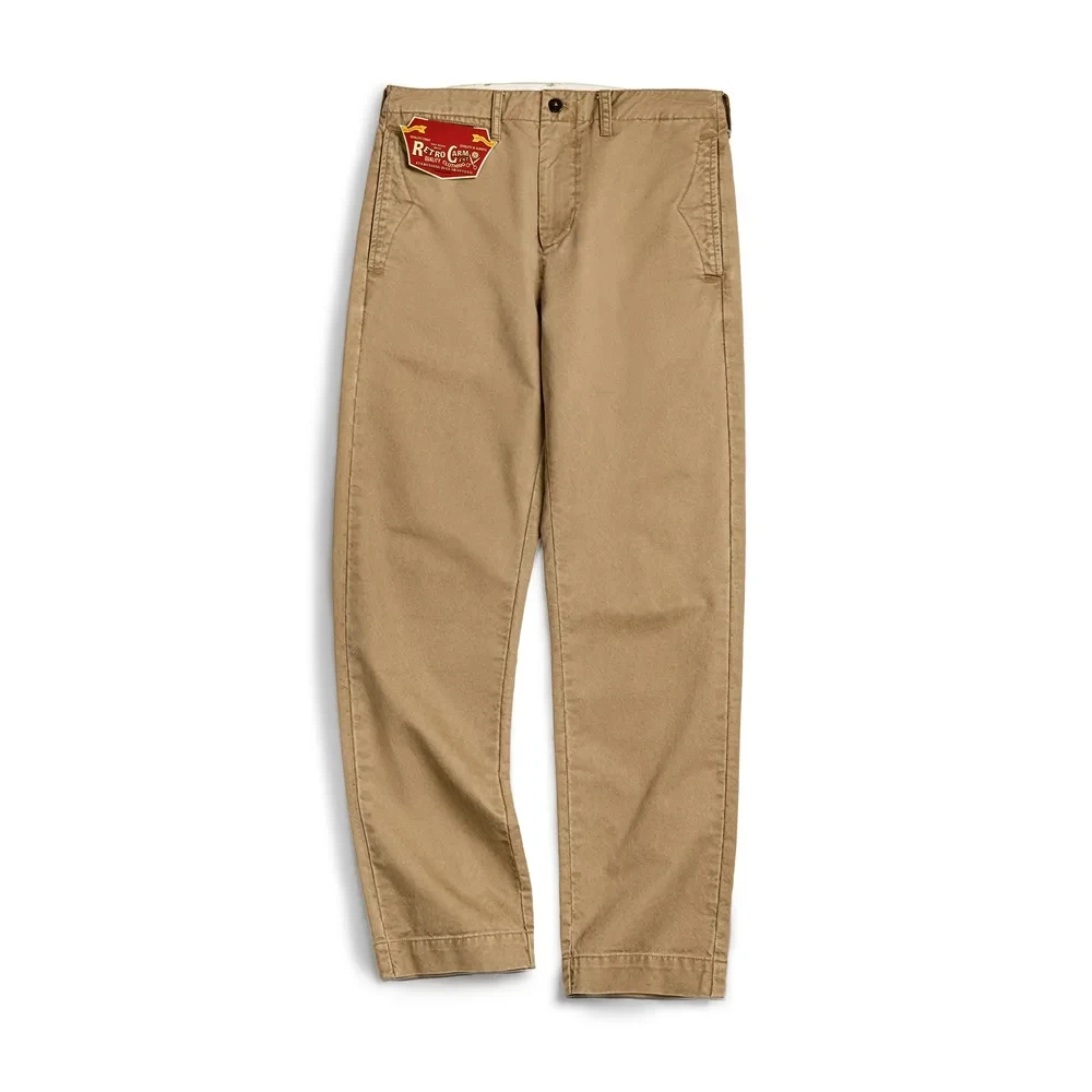 Maden Vintage Heavyweight Khaki Casual Pants Twill Cotton Straight Pants for Men\'s Autumn Workwear Classic Zip Fly Trousers