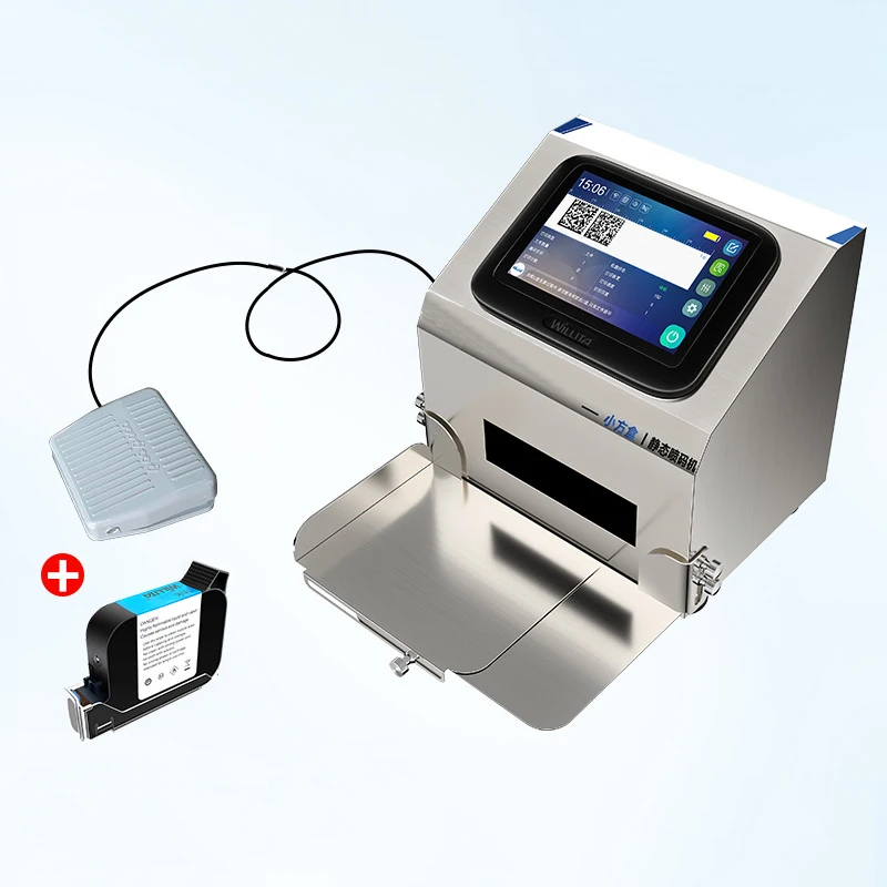 Impresora de inyección de tinta, máquina de codificación automática estática inteligente, fecha de producción, número de lote, línea de montaje pequeña de alimentos, embalaje inteligente
