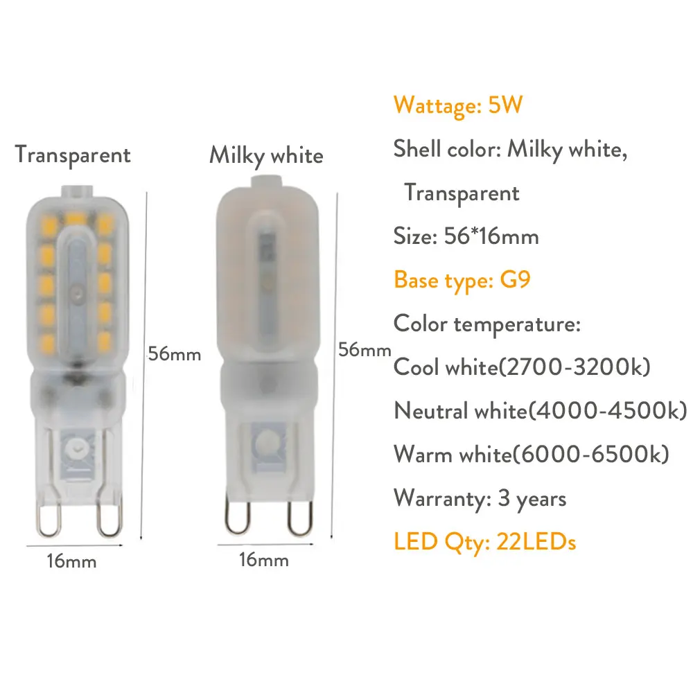 10Pcs/lot G9 Led Corn Bulb 3W 5W Bulbs 110V 130V 220V Cold Neutral Warm White 22Leds 14Leds Pc Shell 360 Degree Beam Angle Smd