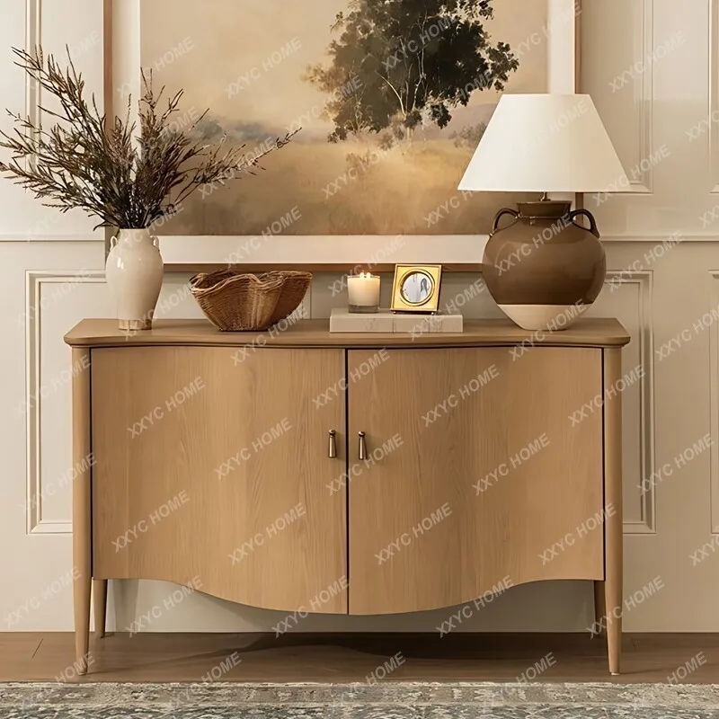 Natural wood-style entryway cabinet, double-door sideboard, bedroom wall-mounted storage cabinet, shoe cabinet
