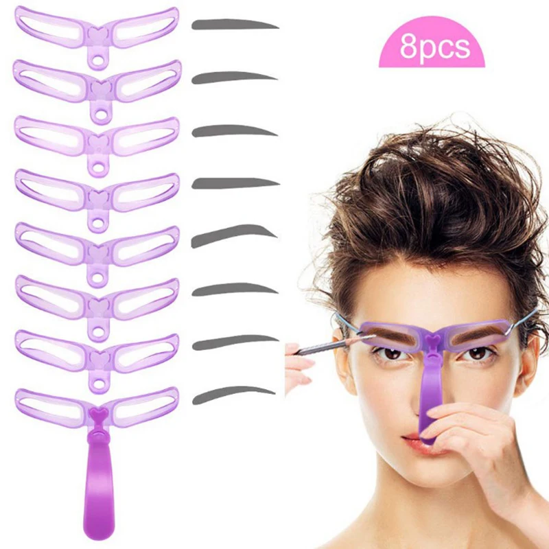 8PCS DIY Eyebrow Shaper Makeup Template Eyebrow Grooming Shaping Stencil Kit