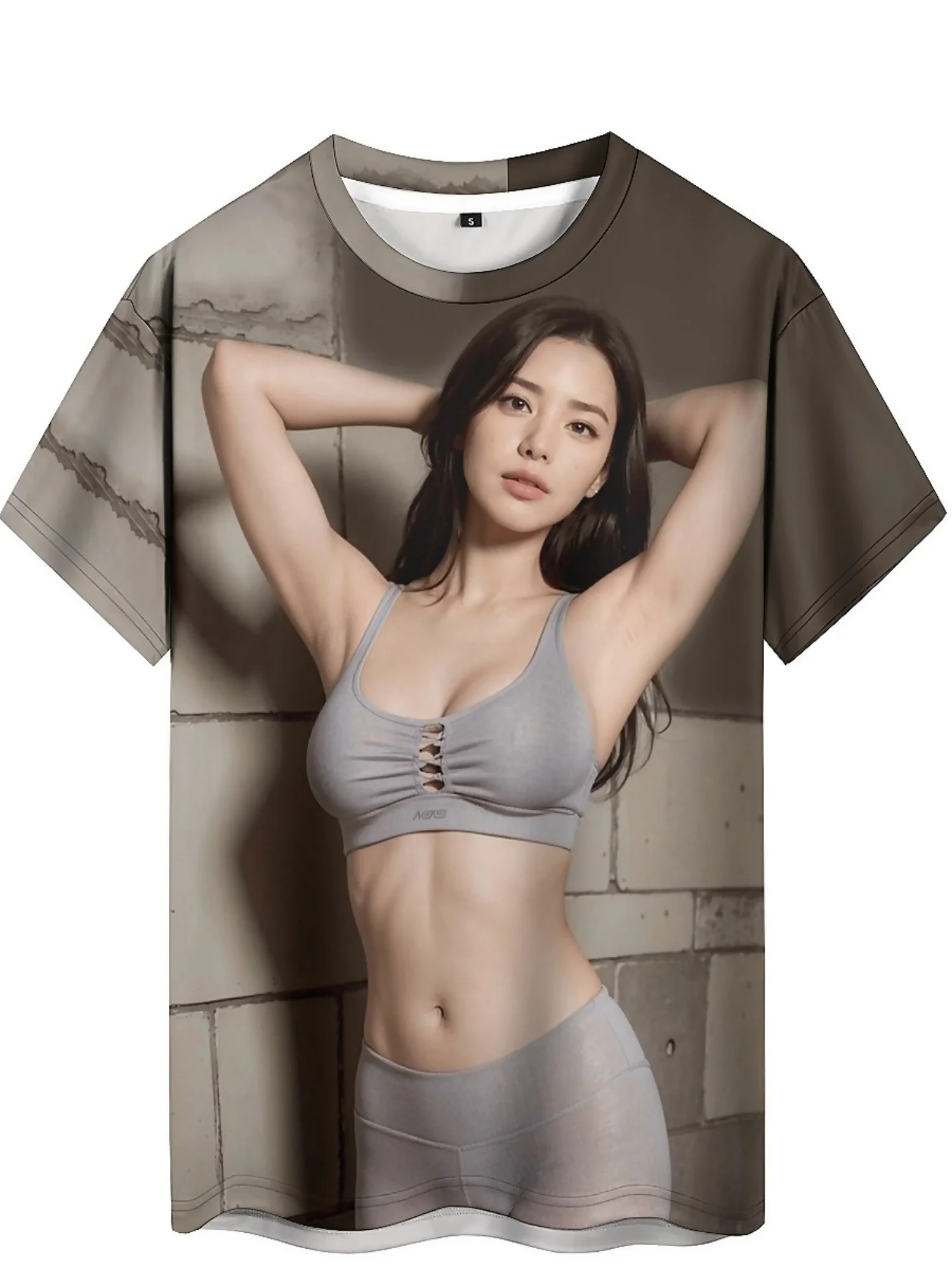 เสื้อยืดกราฟิกโมเดลบิกินี่เรขาคณิตพิมพ์ลาย 3 มิติสำหรับผู้ชาย - เสื้อยืดแขนสั้นลำลองและงานปาร์ตี้สีเทา, เสื้อยืดทรงพอดีตัวซักด้วยเครื่องซักผ้าได้