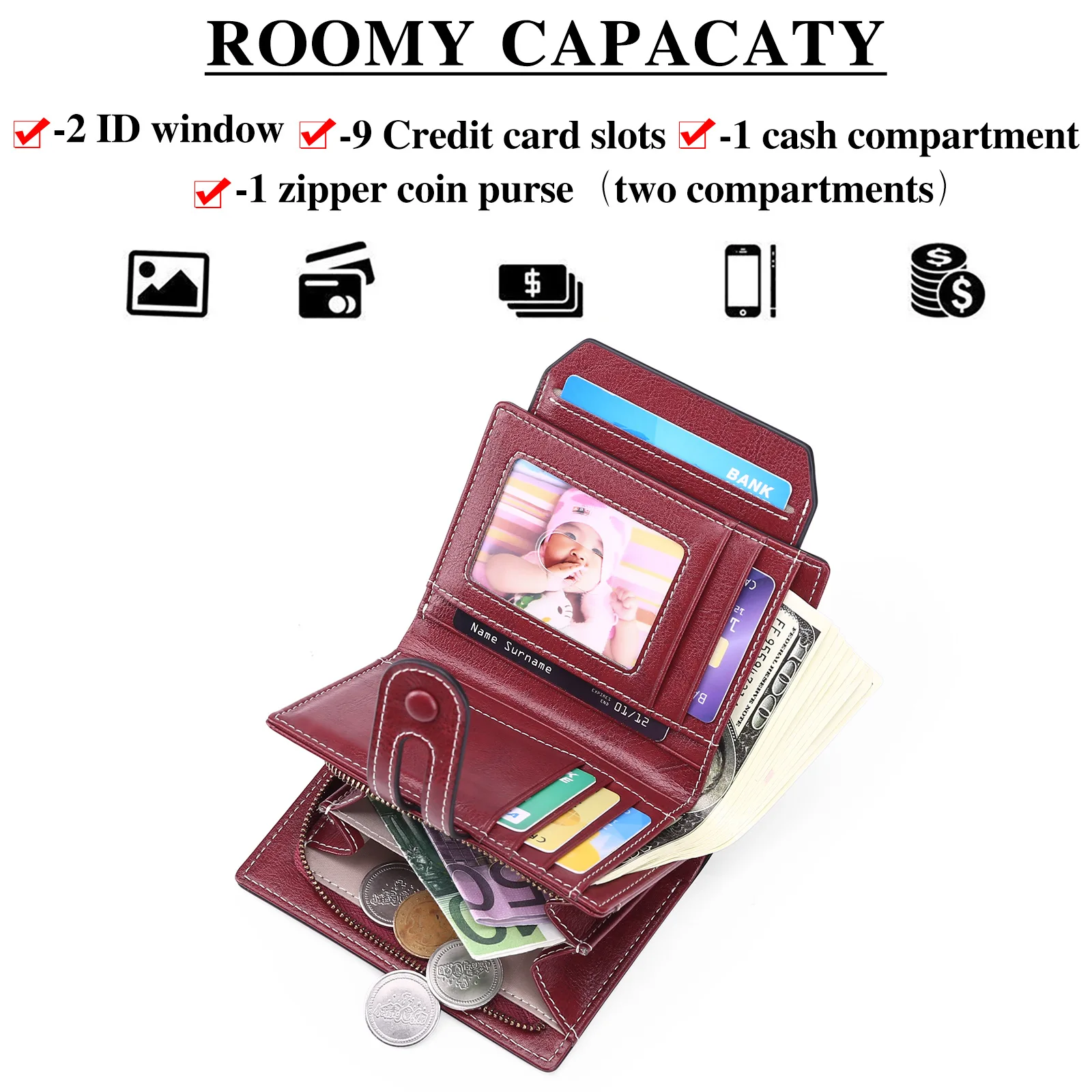 Women Short Wallet Fashion Luxury Split Leather Female Wallets Small Zipper Coin Pocket Money Bag Wallets Card Holder Purse