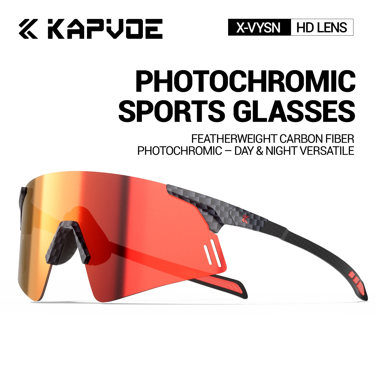 

Kapvoe New Sunglasses Photochromic Cycling Glasses Eyewear Carbon Fiber Ultra Light Design UV400 Road Bicycle Running Goggles