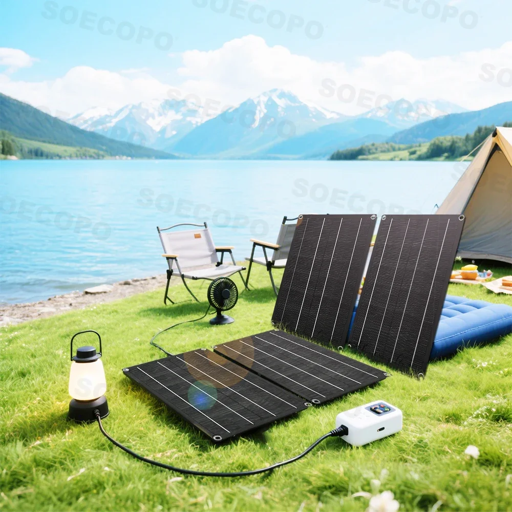 SOECOPO 2400W Portable Solar Panel Kit - 4*600W Solar Panels Free 100A Controller Dual USB 5V for Powering Camping Photovoltaic