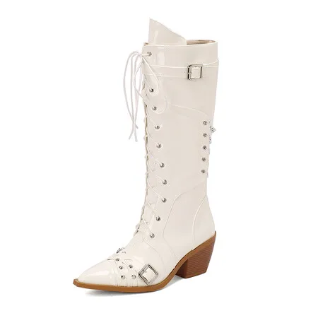luxury-new-reave-cat-women's-punk-pointed-toe-biker-boots-winter-fleece-lace-up-metal-accents-women's-rock-shoes-large-46