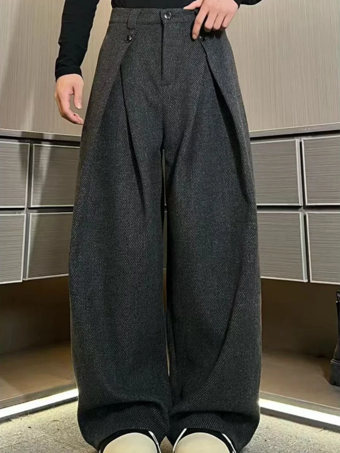 

Men's Winter High Quali Casual Pants Draped Folded Knife Pants Faion Heavy Korean Sle Casual Pants Straight Leg Pants