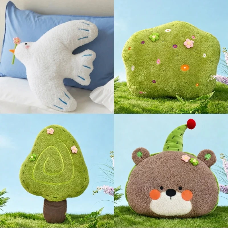 Stuffed Spring Cushion Plush Dove of Peace Plush Toy Green Tree & Glass Cushion Birthday Hat Brown Colour Bear Pillow Home Decor