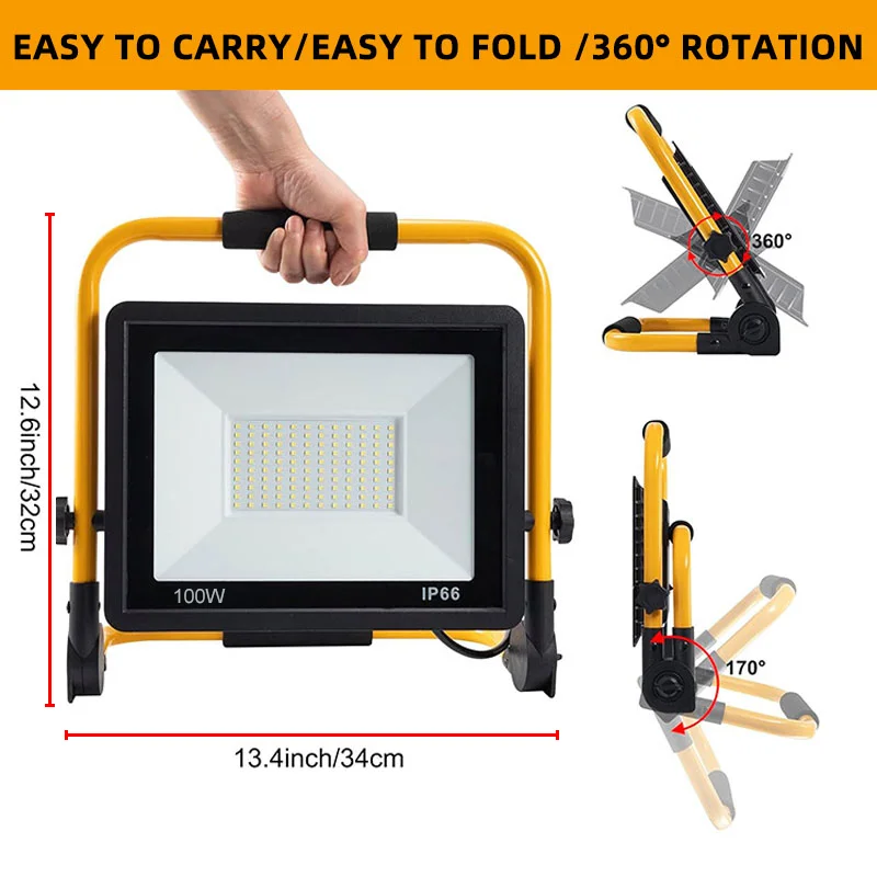 50W 100W Portable LED Work Light Waterproof LED Reflector Spotlight for Camping 110V 220V Standing Garage Garden Stadium Lights