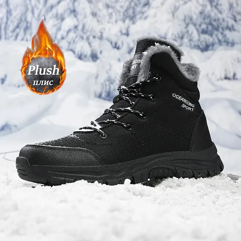 Snow Boots Man Platform Boots Non-slip Men Winter Shoe Plush Or No Plush Warm Ankle Boot Waterproof Comfortable Boot Big Size 48