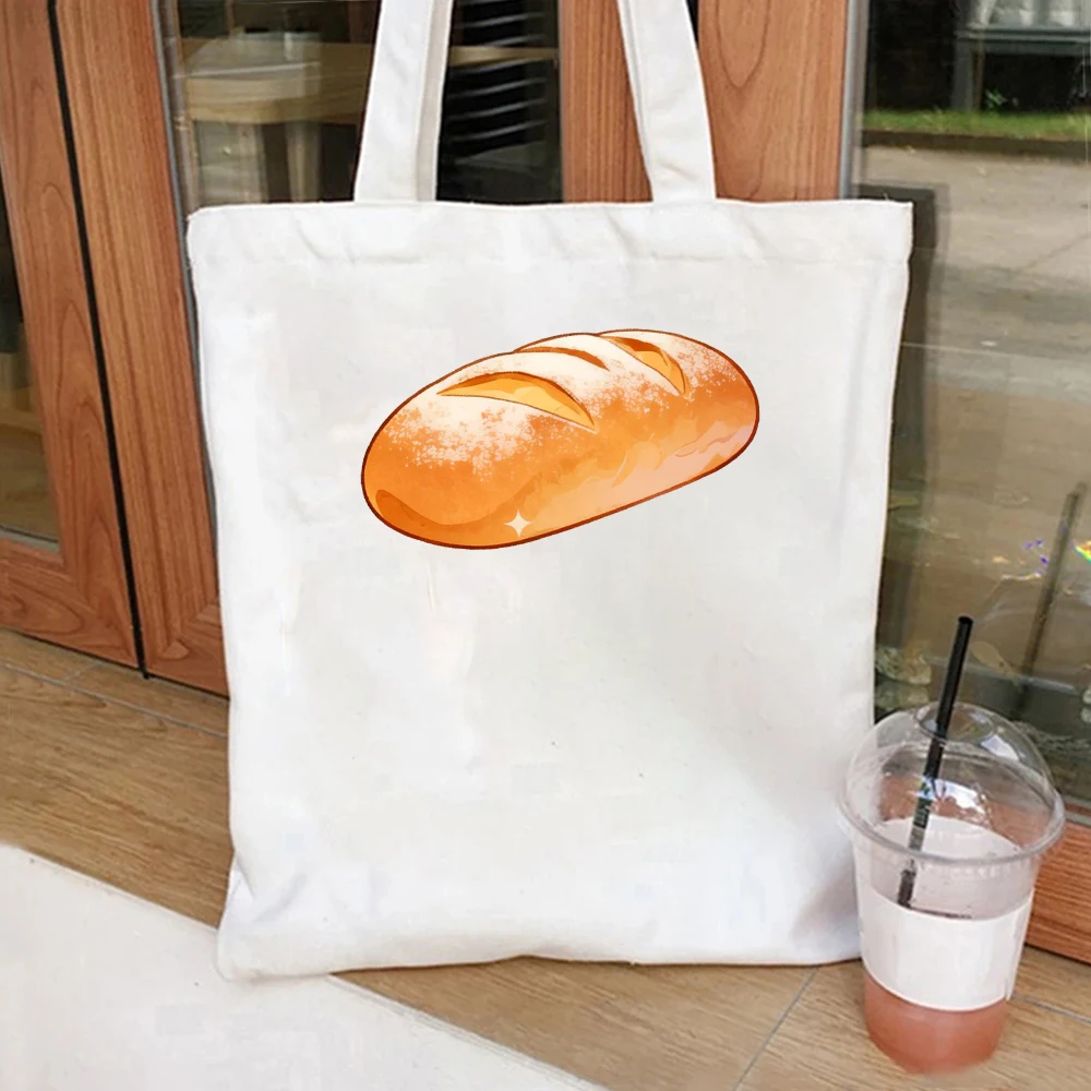 

Rustic Bread Canvas Tote Bag Simple Food Print Shoulder Bag