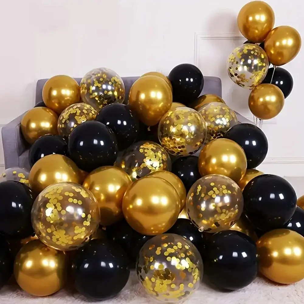 35Pcs Mixed Gold Black Confetti Latex Balloons Kids Adult Man Woman Birthday Party Decoration New Year Graduation Party Decor