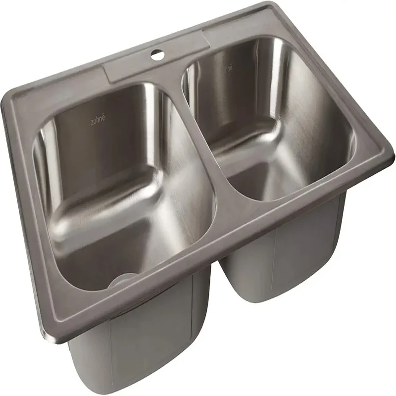 

33" x 22" Stainless Steel Double Bowl Drop-In Kitchen Sink, 9" Deep