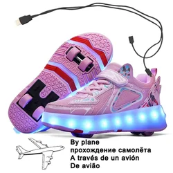 New Pink USB Charging Fashion Girls Boys LED Light Roller Skate Shoes For Children Kids Sneakers con ruote a quattro ruote