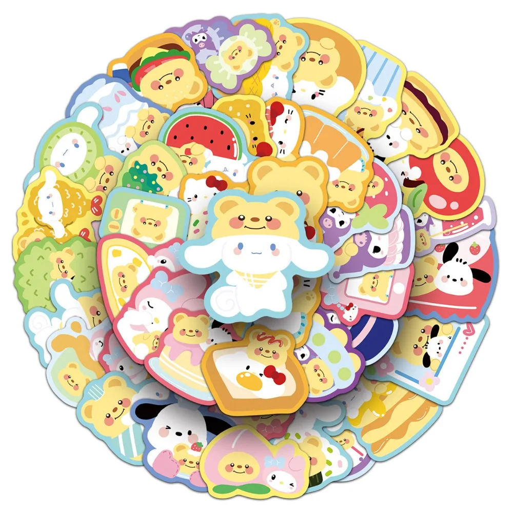 50 قطعة سانريو والدب الزبدي الكرتون لطيف الكتابة على الجدران ملصقات الأطفال DIY لعبة الديكور الشارات هدايا عيد الميلاد