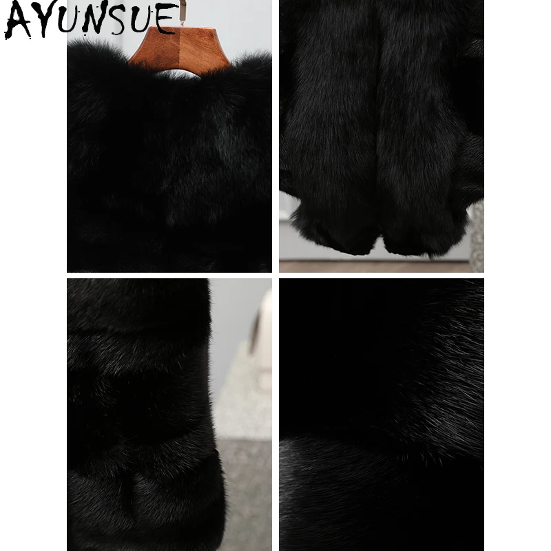 AYUNSUE abrigo de piel de zorro Mujer nueva llegada Chaleco de piel negra Ropa de Otoño Invierno Mujer 2025 Ropa de calle alta para Mujer Ropa de Mujer