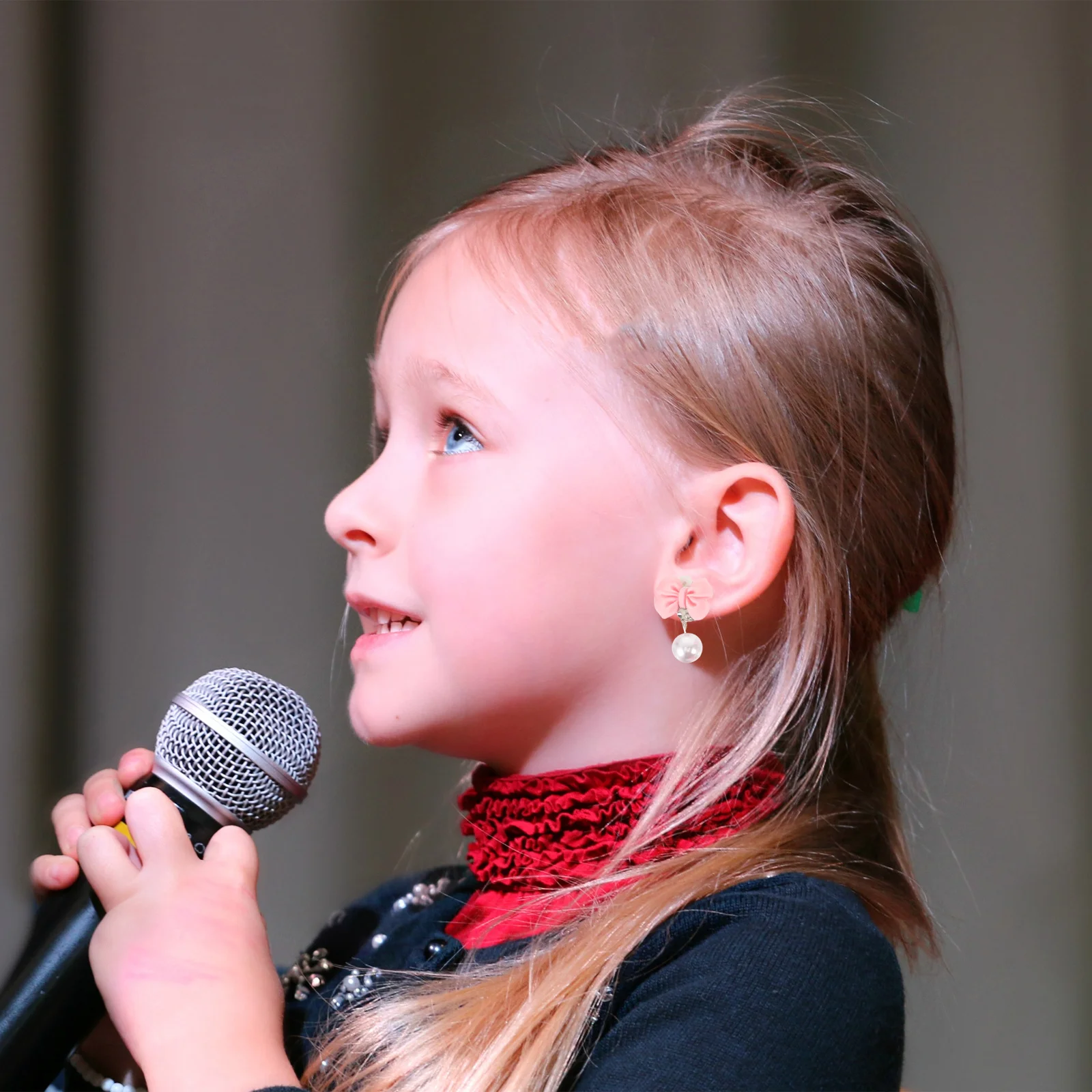 1세트 소녀 공주 보석 리본 목걸이 팔찌 귀걸이 반지 가볍고 편안한 어린이 생일 파티 선물 유아용