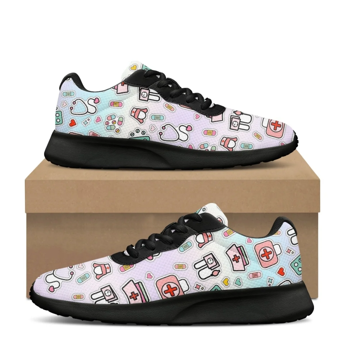 Nurse Medical Tools Print Flat Shoes Women Autumn Outdoor Sneakers Teen Casual Shoe Wear-Resistant Gym Tennis Shoe Zapatos Mujer